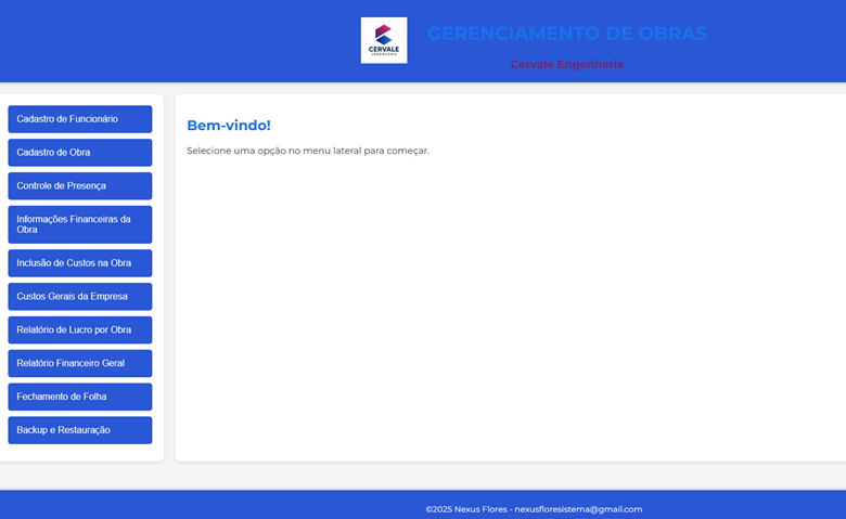 Painel de controle de sistema para gestão de obras e custos de construção